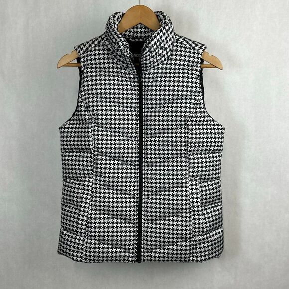Lands' End Jackets & Blazers - Lands' End Puffer Vest Womens Sz Small 6-8 Black White Houndstooth Check Zip Fro